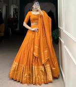 orange chanderi woven traditional lehenga choli