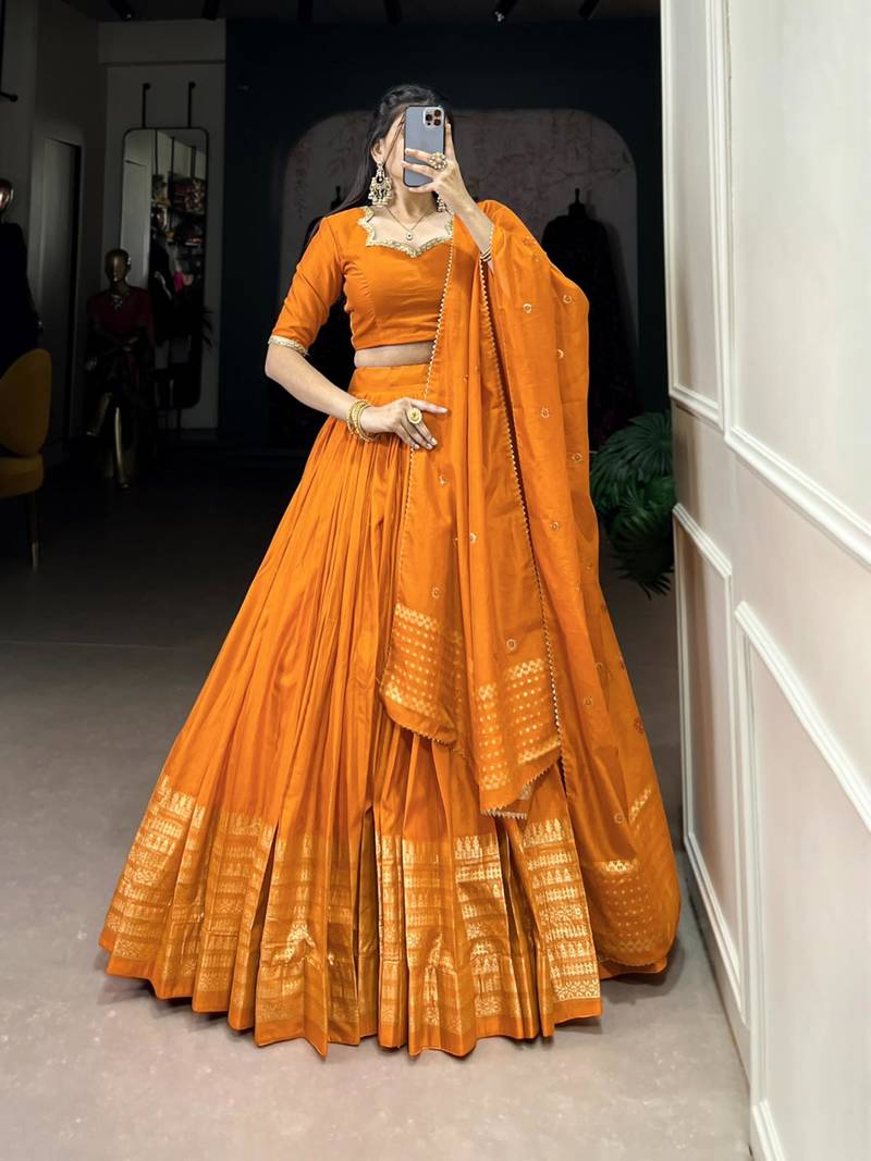 orange chanderi woven traditional lehenga choli