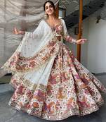white faux georgette printed traditional lehenga choli