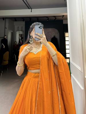 orange chanderi woven traditional lehenga choli 2
