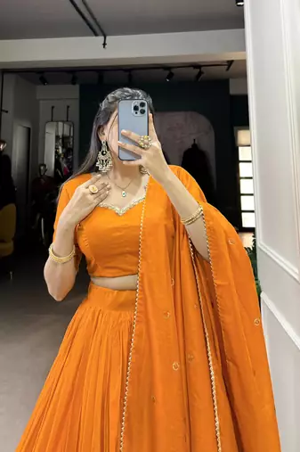 orange chanderi woven traditional lehenga choli
