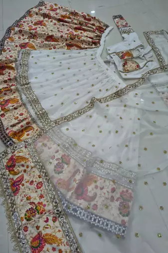 white faux georgette printed traditional lehenga choli
