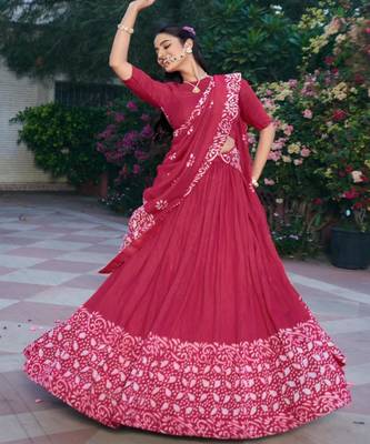 magenta chanderi printed traditional lehenga choli 1