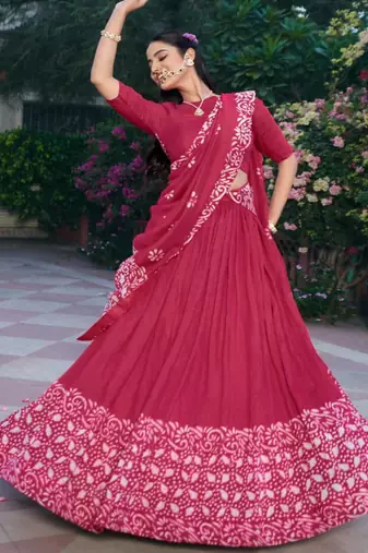 magenta chanderi printed traditional lehenga choli