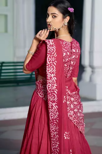 magenta chanderi printed traditional lehenga choli