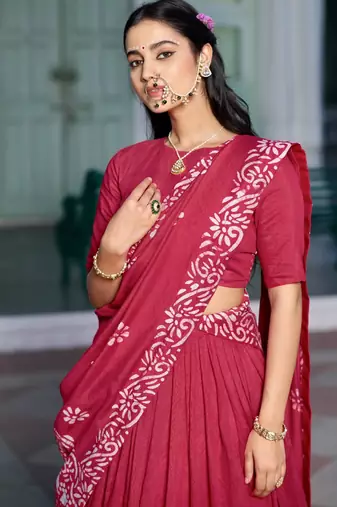 magenta chanderi printed traditional lehenga choli