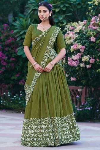 olive chanderi printed traditional lehenga choli