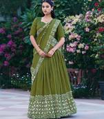 olive chanderi printed traditional lehenga choli