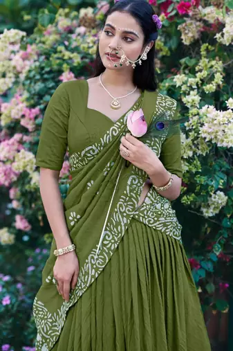 olive chanderi printed traditional lehenga choli