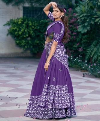 purple chanderi printed traditional lehenga choli 1