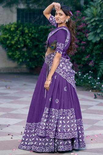 purple chanderi printed traditional lehenga choli