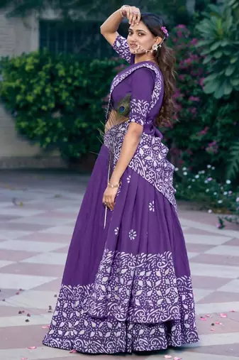 purple chanderi printed traditional lehenga choli