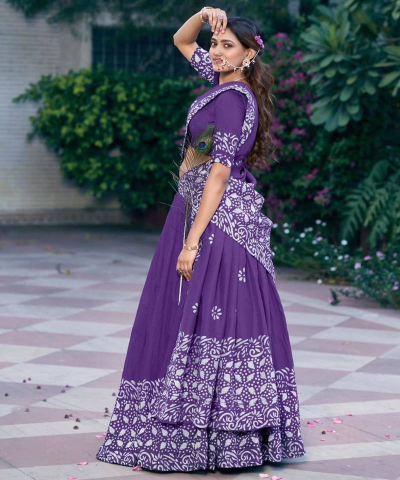 purple chanderi printed traditional lehenga choli