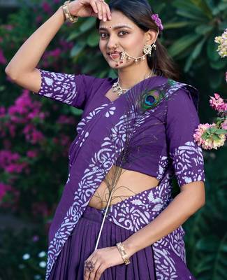 purple chanderi printed traditional lehenga choli 2