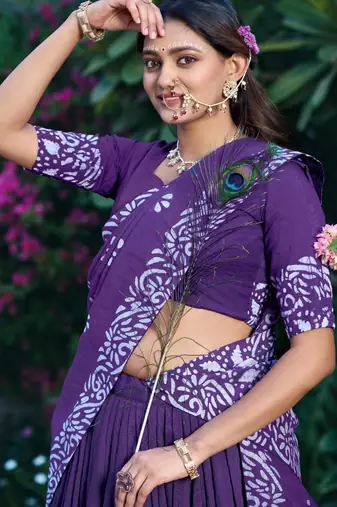 purple chanderi printed traditional lehenga choli