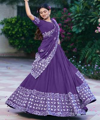 purple chanderi printed traditional lehenga choli 3