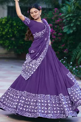 purple chanderi printed traditional lehenga choli