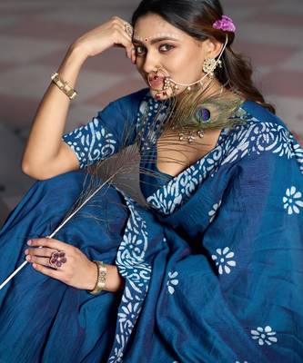 blue chanderi printed traditional lehenga choli 2