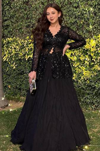 black georgette plain traditional lehenga choli with free size upto 42