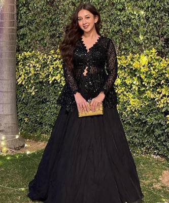 black georgette plain traditional lehenga choli with free size upto 42 2