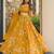 dark yellow crepe printed traditional lehenga choli with free size upto 44