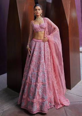pink silk blend embroidered traditional lehenga choli 1