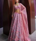 pink silk blend embroidered traditional lehenga choli