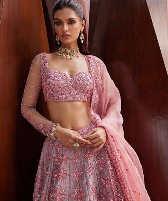 pink silk blend embroidered traditional lehenga choli 3