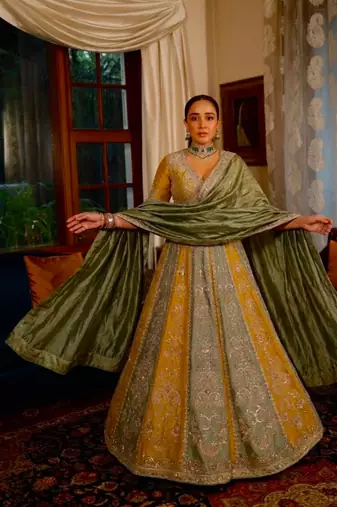 multicolor silk blend embroidered traditional lehenga choli