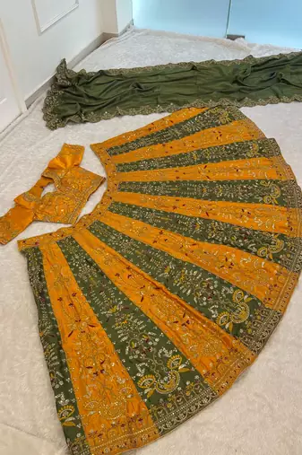 multicolor silk blend embroidered traditional lehenga choli