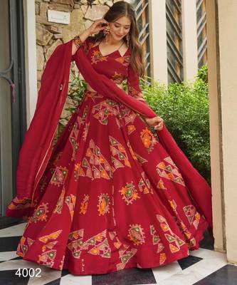 maroon crepe printed traditional lehenga choli with free size upto 44 1
