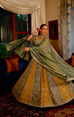 multicolor silk blend embroidered traditional lehenga choli 5