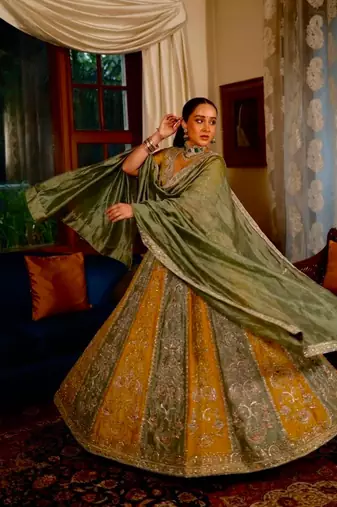 multicolor silk blend embroidered traditional lehenga choli