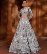 light grey net embroidered traditional lehenga choli