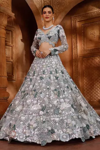 light grey net embroidered traditional lehenga choli