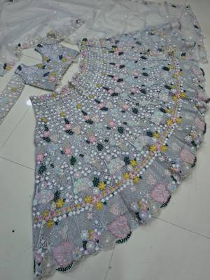 light grey net embroidered traditional lehenga choli 4