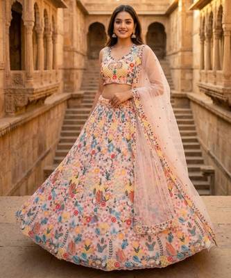 light pink net embroidered traditional lehenga choli 1