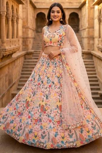 light pink net embroidered traditional lehenga choli