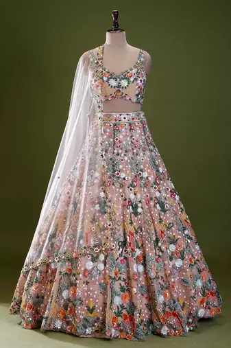 light pink net embroidered traditional lehenga choli