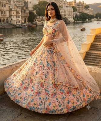 light pink net embroidered traditional lehenga choli 4