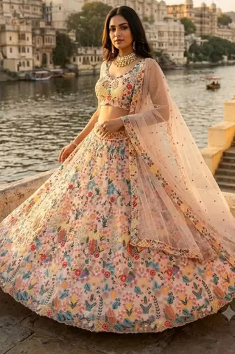 light pink net embroidered traditional lehenga choli