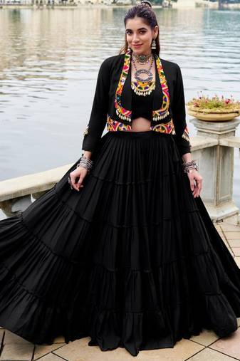 black rayon plain traditional lehenga choli with free size upto 42