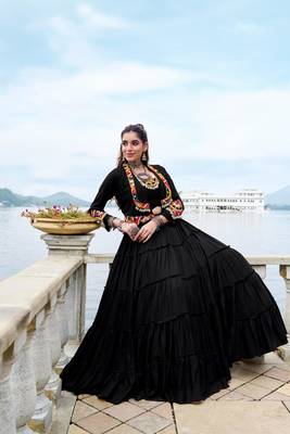 black rayon plain traditional lehenga choli with free size upto 42 2