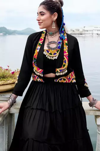 black rayon plain traditional lehenga choli with free size upto 42