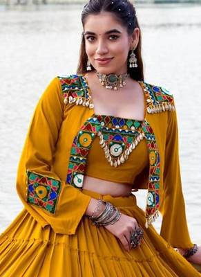 mustard rayon plain traditional lehenga choli with free size upto 42 3