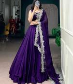 purple silk blend embroidered traditional lehenga choli