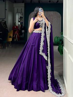 purple silk blend embroidered traditional lehenga choli 2