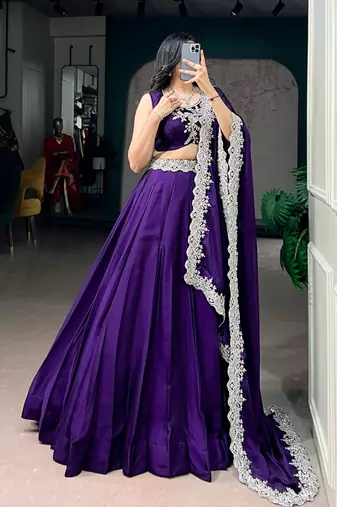 purple silk blend embroidered traditional lehenga choli