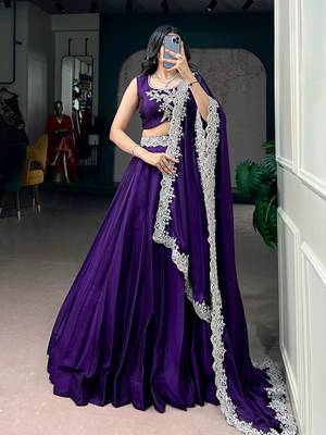 purple silk blend embroidered traditional lehenga choli 3