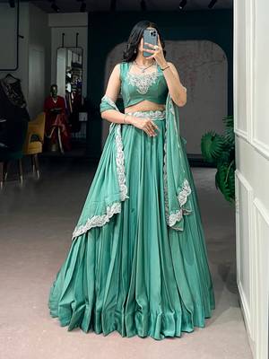 sea green silk blend embroidered traditional lehenga choli 1
